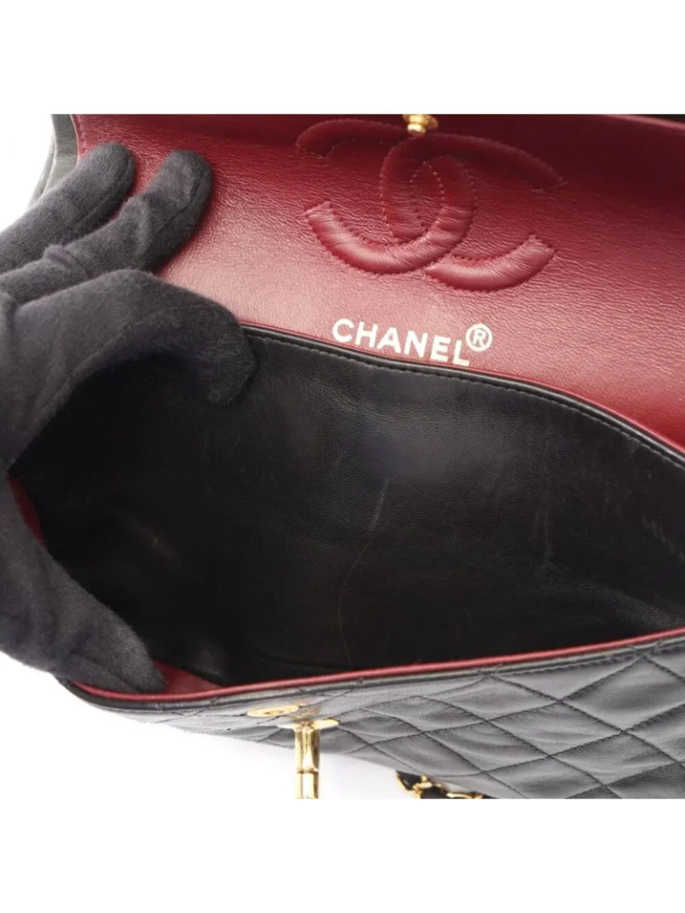 Chanel Shoulder Bag Quilted Double Flap Black Lambskin Chain